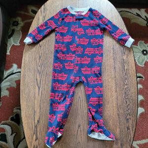Carter's Navy Blue and Red Fire Truck Fleece Footed Pajamas Size Boy's 3T